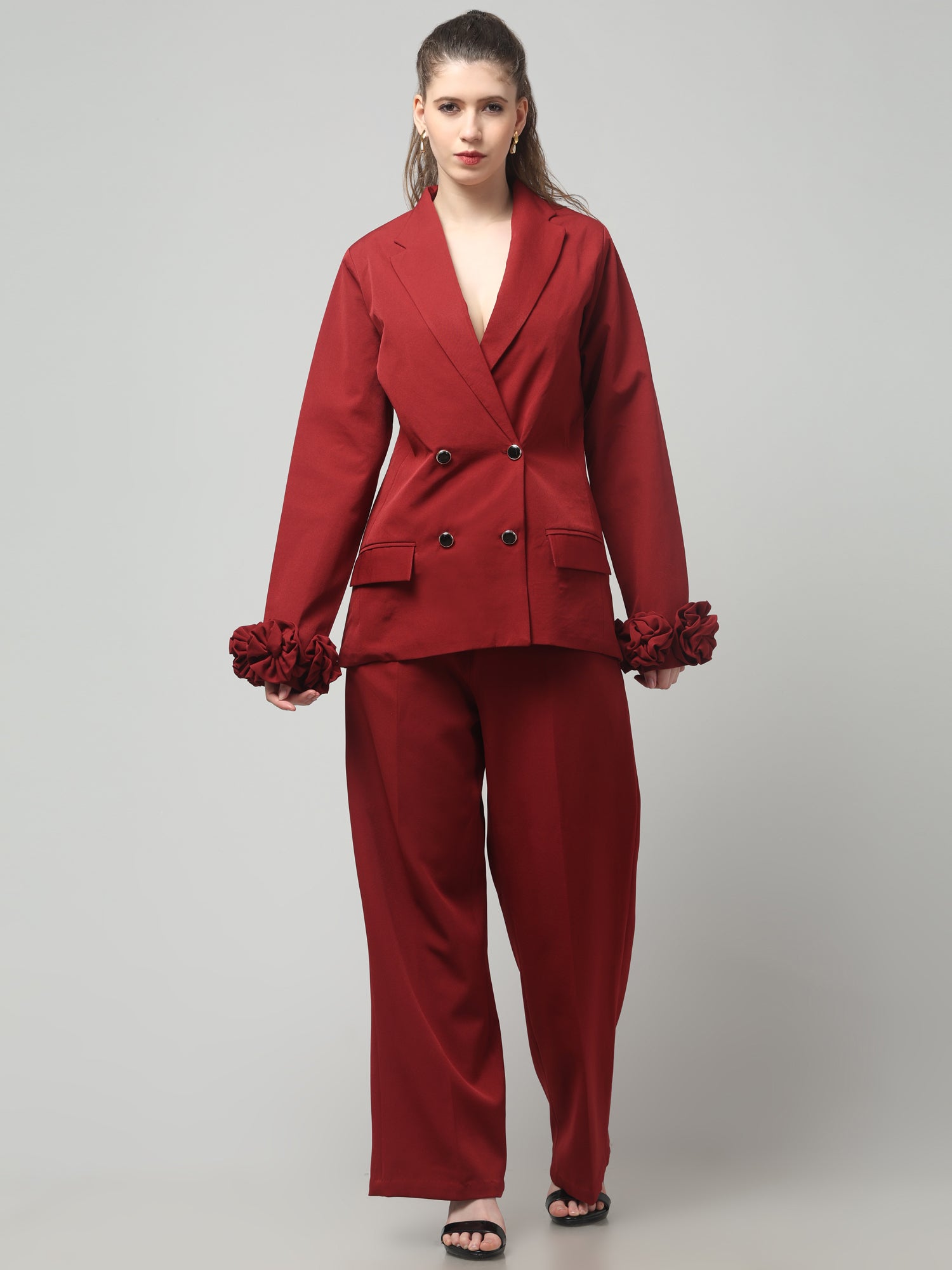 Crimson Bloom Blazer Set