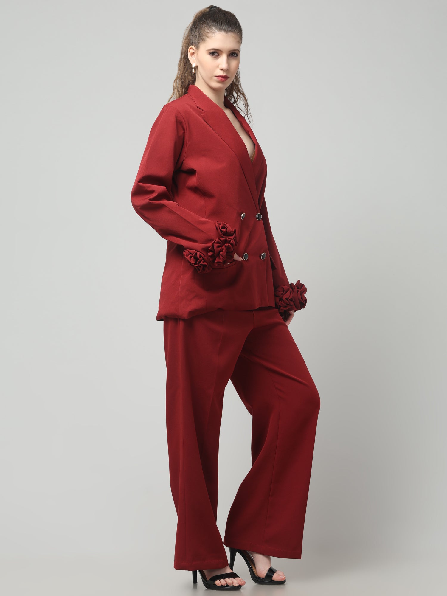 Crimson Bloom Blazer Set