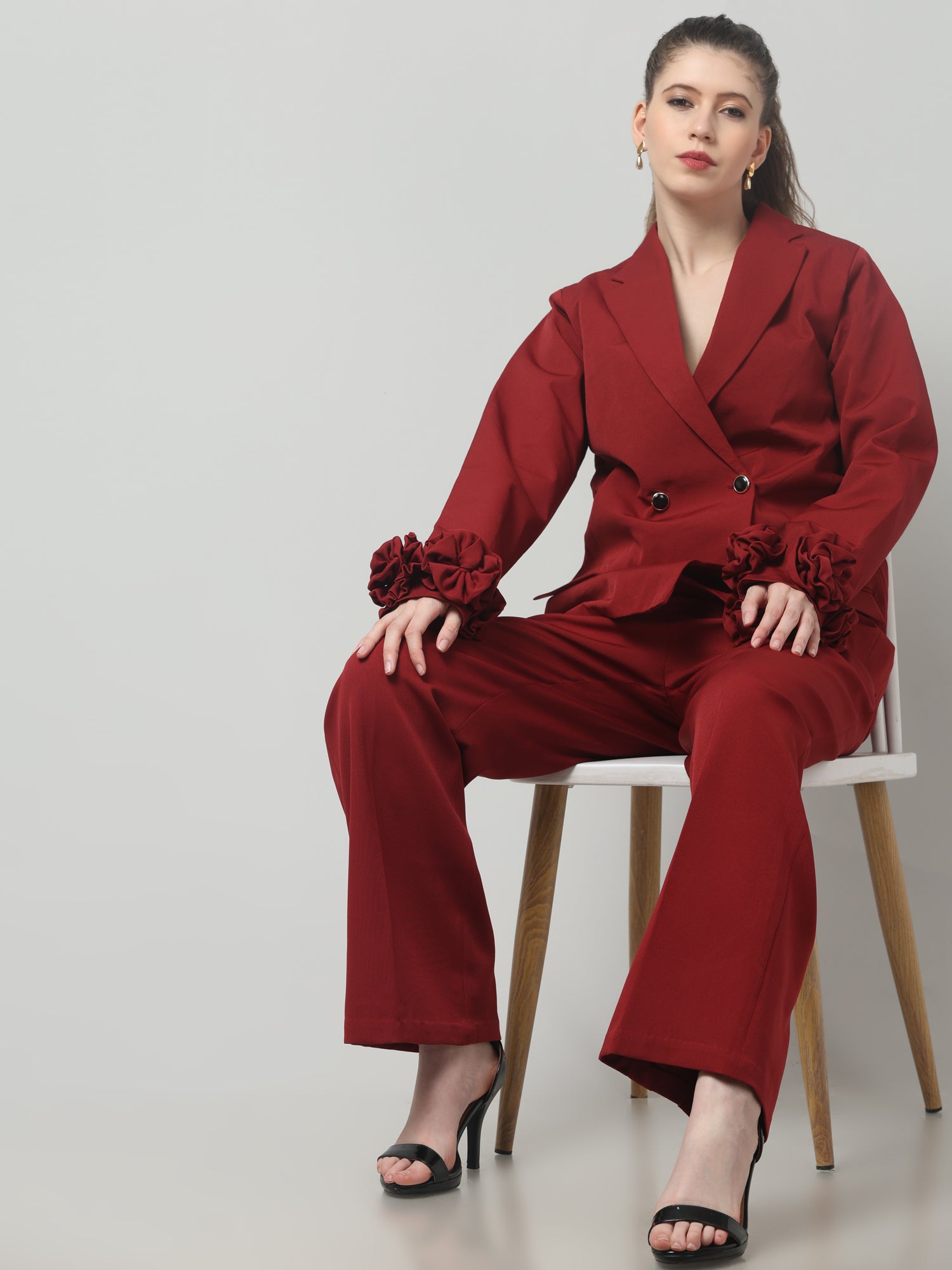 Crimson Bloom Blazer Set